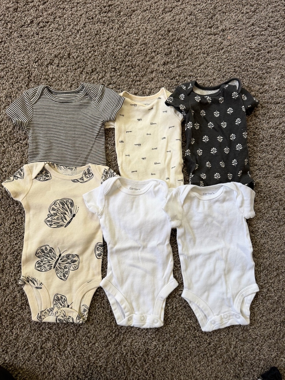 Carter's Neutral Butterfly, Stripe & Solid Short-Sleeve Baby One-Piece Set